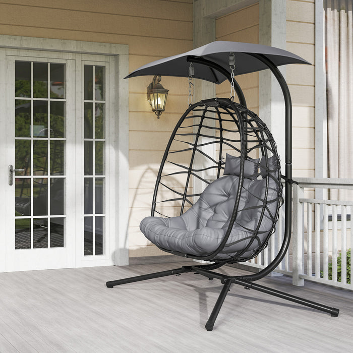 Outsunny Chaise Double Suspendue Avec Auvent, Chaise Hamac Pliable, Noir
