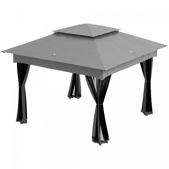 Outsunny Gazebo A Toit Souple A 2 Etages Avec Filet, Gris Clair