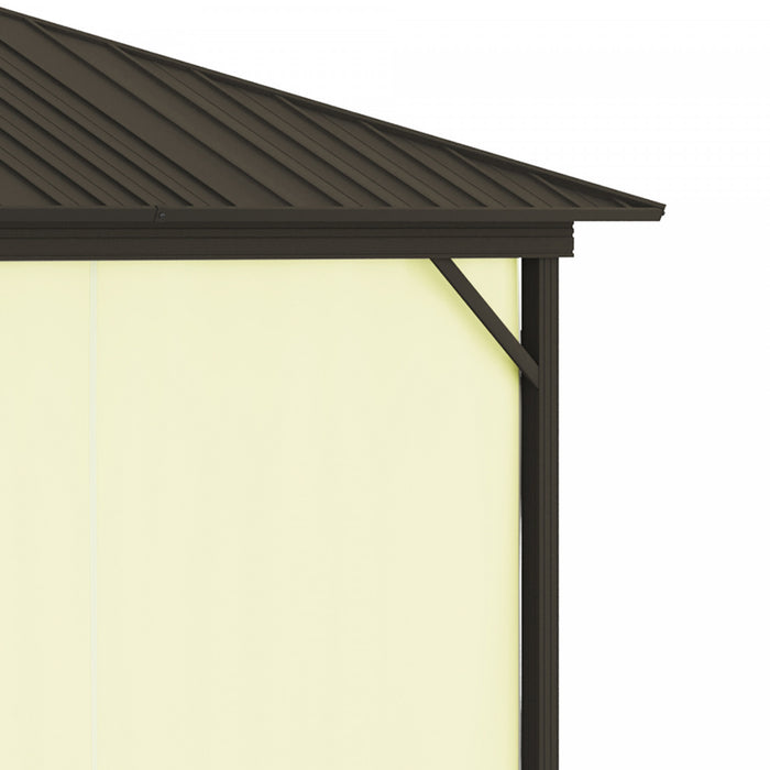 Outsunny 10' X 12' Tonnelle D'exterieur A Toit Rigide Gazebo Avec Cadre En Aluminium Parois Laterales Et Moustiquaires Zippees Espace Interieur Spacieux Creme