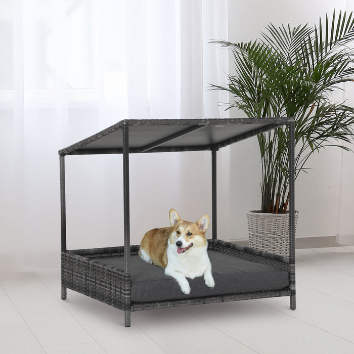 Pawhut En Osier Pour Chien En Rotin Sureleve Pour Chien Et Chat Pour Canape D'animal De Compagnie Avec Coussin Pour Animal De Compagnie De Taille Moyenne Gris
