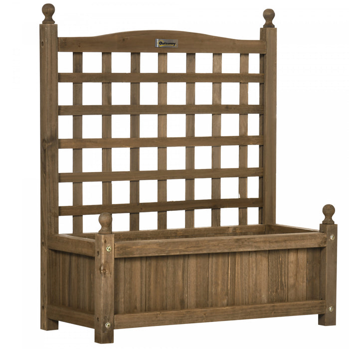 Outsunny Lit De Jardin Sureleve Avec Treillis Pour Vignes Grimpantes, Jardiniere En Bois Pour Jardin, Parterre De Fleurs Sur Pied, Presentoir Interieur Et Exterieur, 25,2\" X 11\" X 29,5\", Cafe
