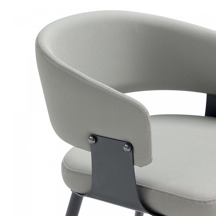 Chaise de salle a manger moderne Luce en cuir vegetalien texture et metal, gris pierre - Lot de 4