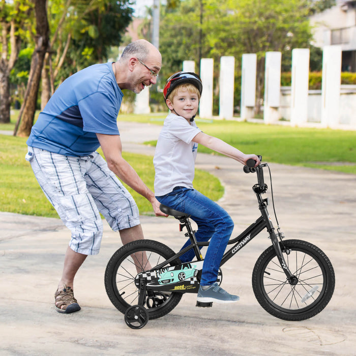 Costway 16\" Velo D'entrainement Pour Enfants Avec Roues D'entrainement Amovibles Pneumatiques Noir