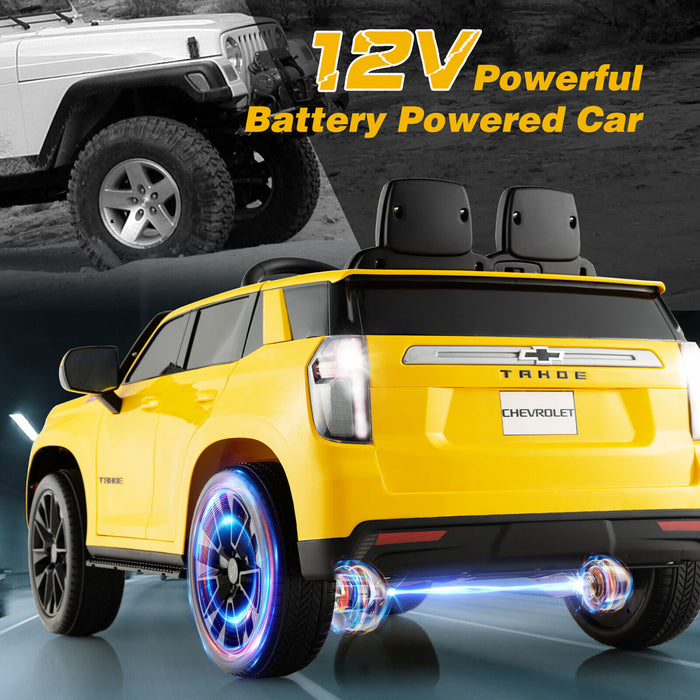 Costway 12v Enfants Roulent Sur La Voiture Chevrolet Tahoe Camion Electrique Suv Telecommande W / Lumiere Et Musique Jaune