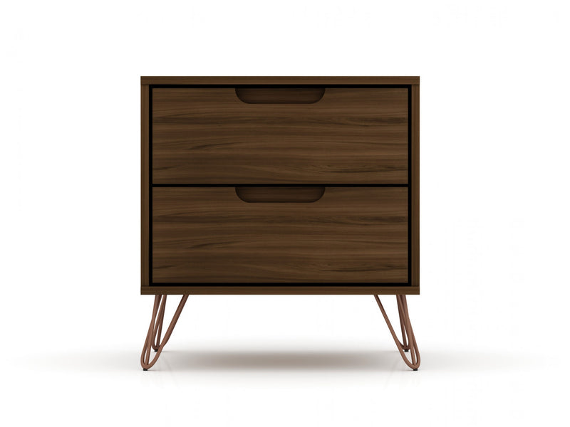 Table de nuit Rockefeller Mid-Century Modern 20\" en brun chataigne (2 tiroirs) - Lot de 2