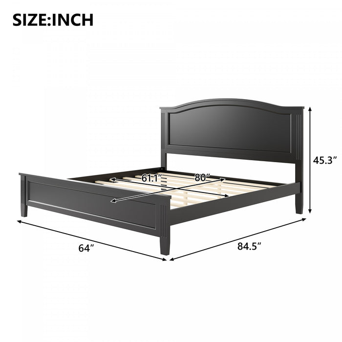 Lit plateforme Benson en bois massif format Queen avec tete de lit elegante, noir