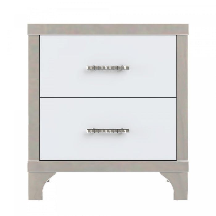 Sophia table de chevet laquee brillante avec 2 tiroirs et poignees en metal, blanc