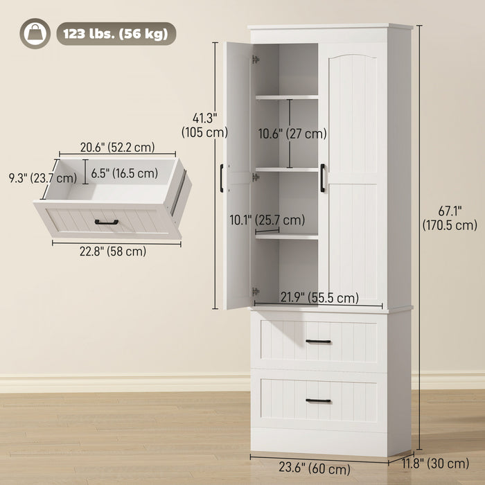HOMCOM Armoire Haute, 67\" Armoire de Rangement de Cuisine, Blanc