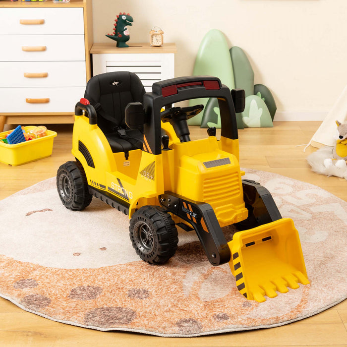 Costway 12v Enfants Rouler Sur Le Tracteur De Construction Avec Corne & Musique & Queue Led Lumieres Jaune