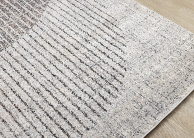 Carpette à poil court doux Solace grise et blanche à motif de cercles qui fusionnent - 7 pi 10 po x 10 pi 6 po