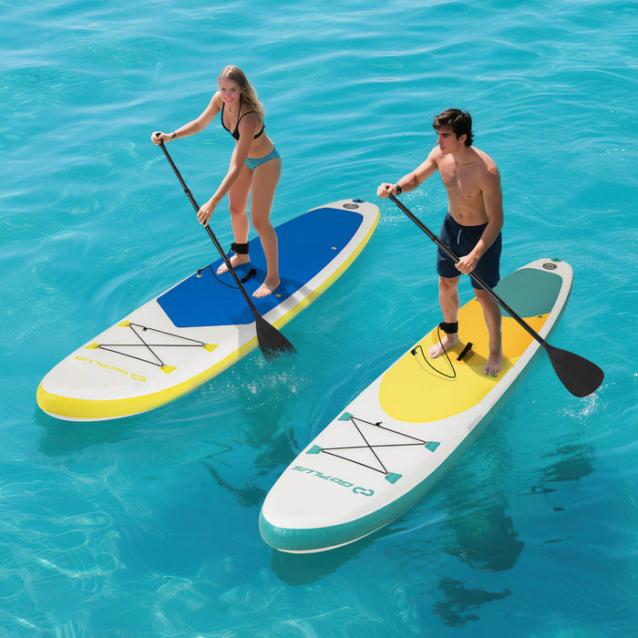 Goplus 11' Gonflable Stand Up Paddle Board Whth Accessoires Paddle Pompe A Main Kit De Reparation, Bleu Fonce