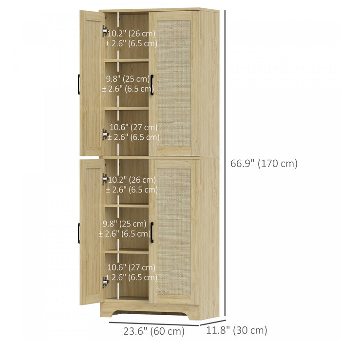 HOMCOM Garde-manger de cuisine avec 4 portes et etageres reglables, chene