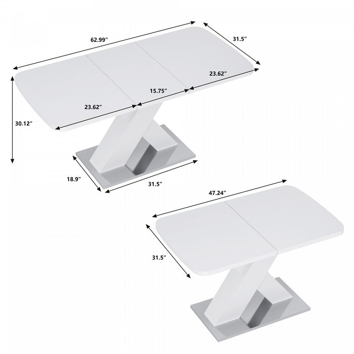 Liam Table a manger rectangulaire moderne extensible avec pieds en X et base en metal, blanc