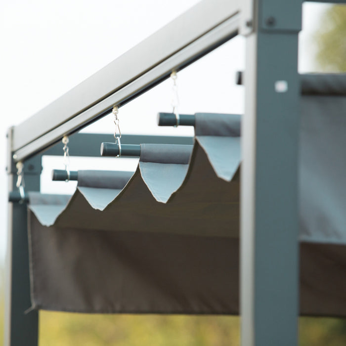 Outsunny 10x7 Pi Cadre En Metal Pergola Gazebo Avec Auvent Retractable Patio Exterieur Abri Soleil Jardin Raisin Tente Resistant A L'eau, Ombre De Jardin, Gris