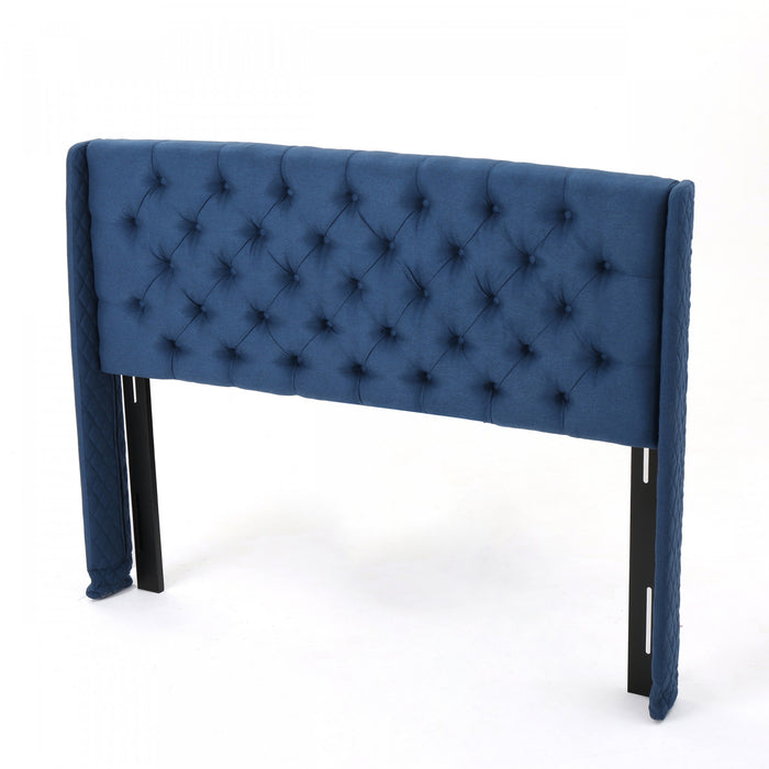 Hansen Tete De Lit Capitonnee A Dossier Aile Avec Boutons, Taille King, Bleu Marine Fonce