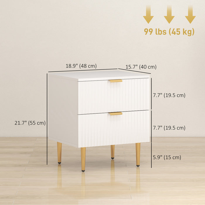 HOMCOM Table de chevet, table d'appoint avec 2 tiroirs, blanc