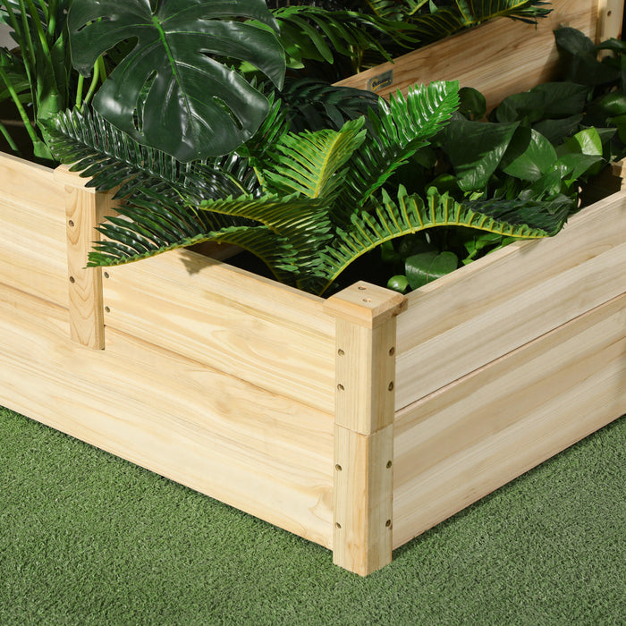 Outsunny Lit De Jardin Sureleve A 3 Niveaux, Kit De Jardiniere Surelevee En Bois Pour La Culture De Legumes, D'herbes, De Fleurs, 42,5\"x 34,6\" X14,2\", Naturel