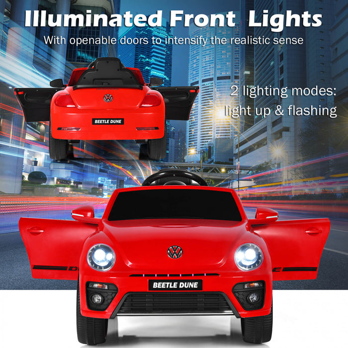 Voiture Electrique 12v Pour Enfants Costway, Sous Licence Volkswagen Beetle Avec Telecommande Et Musique, Rouge