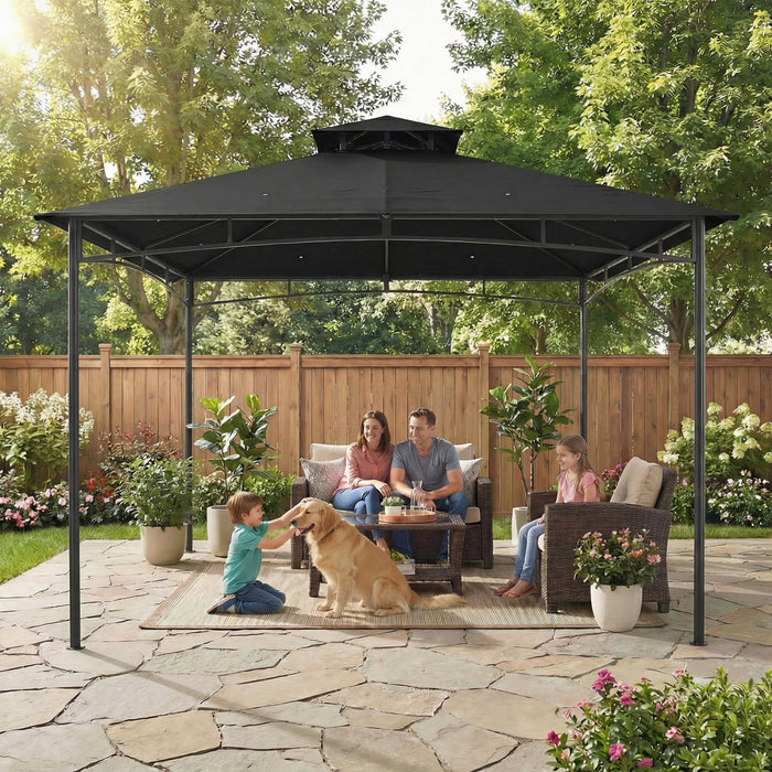 Outsunny Tonnelle 3 x 3 m, Tonnelle de Jardin a Toit Souple avec Double Toit, Noir
