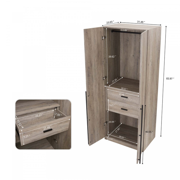Armoire-penderie moderne Lee 2 pieces en gris rustique