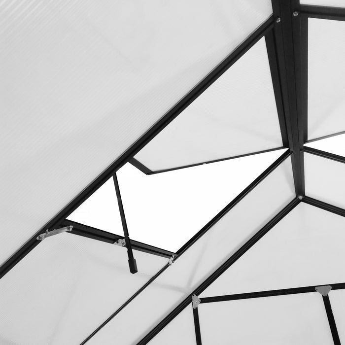 Outsunny Serre En Polycarbonate Avec Porte, Gouttiere, Aeration, Noir