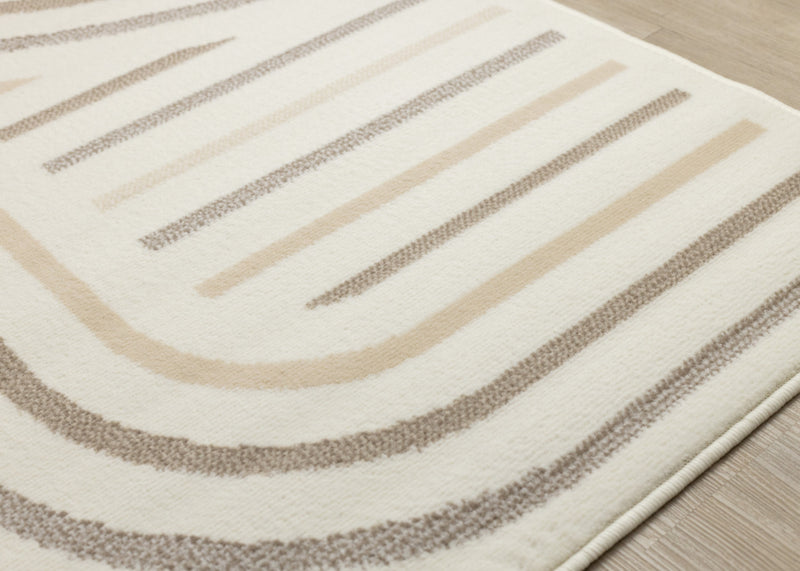 Carpette Forte crème, beige et brune à motif de lignes courbées - 5 pi 3 po x 7 pi 5 po