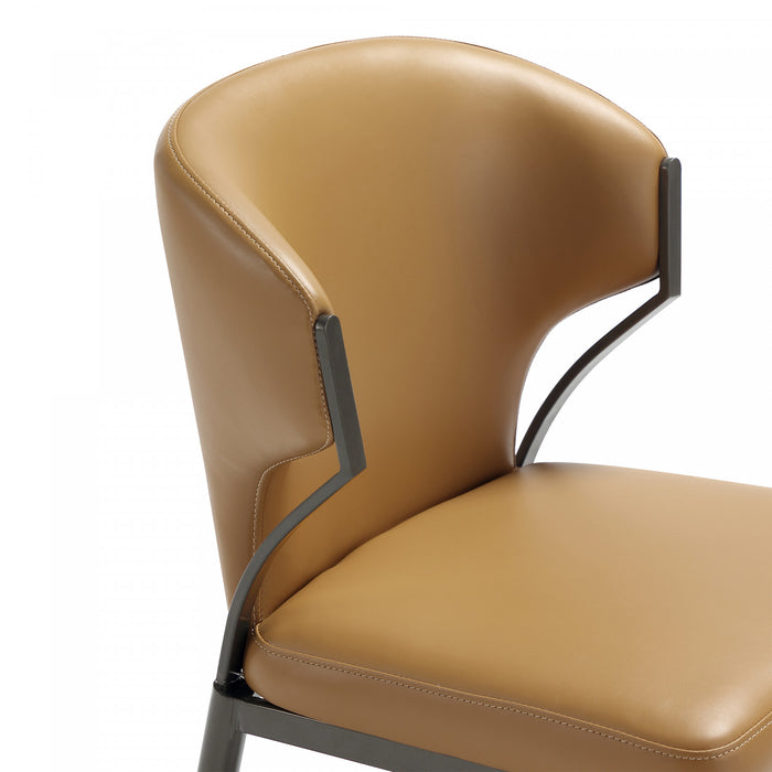 Chaise de salle a manger moderne en metal et cuir vegetalien Kirsten couleur camel - Lot de 2