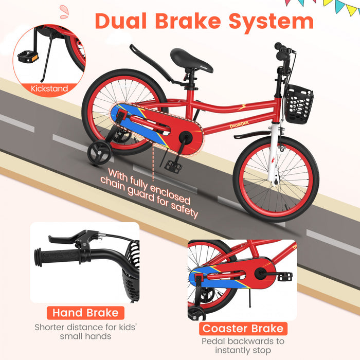 Velo Costway 18\" Pour Enfants Avec Roues D'entrainement Amovibles Et Panier Pour 4-8 Ans Rouge
