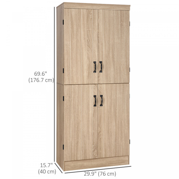 HOMCOM Armoire Garde-Manger Cuisine 6 Niveaux 4 Portes Naturel