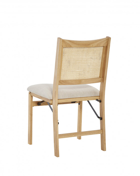 Chaise de salle à manger pliante Bauer en tissu et en cannage - naturelle