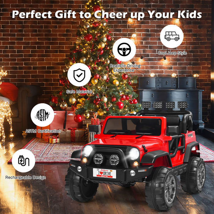 Voiture Pour Enfants 2 Places 12v, Pick-up Telecommande Avec Compartiment De Rangement, Coloris Rouge