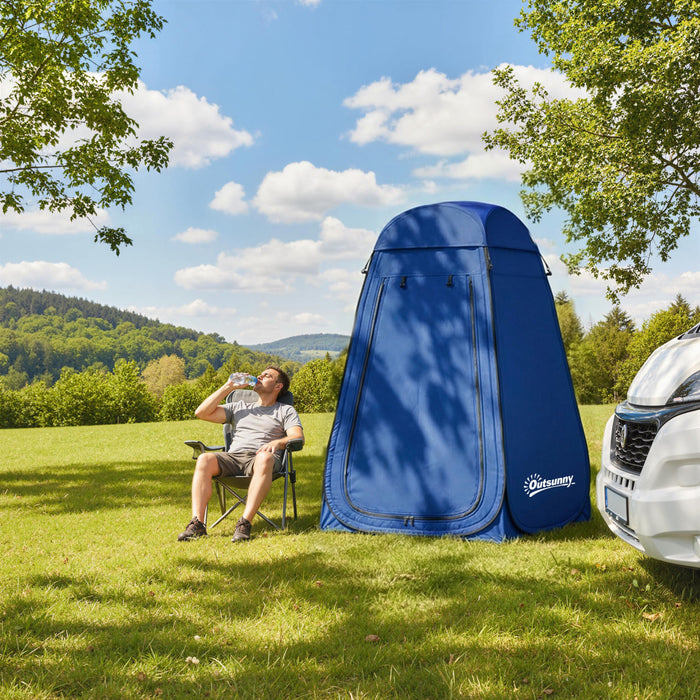 Outsunny Tente de douche pop-up, cabine privee pour se changer et s'habiller en exterieur, bleu