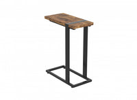 Table de bout en forme de C de 19 po avec armature en métal - bois recyclé brun