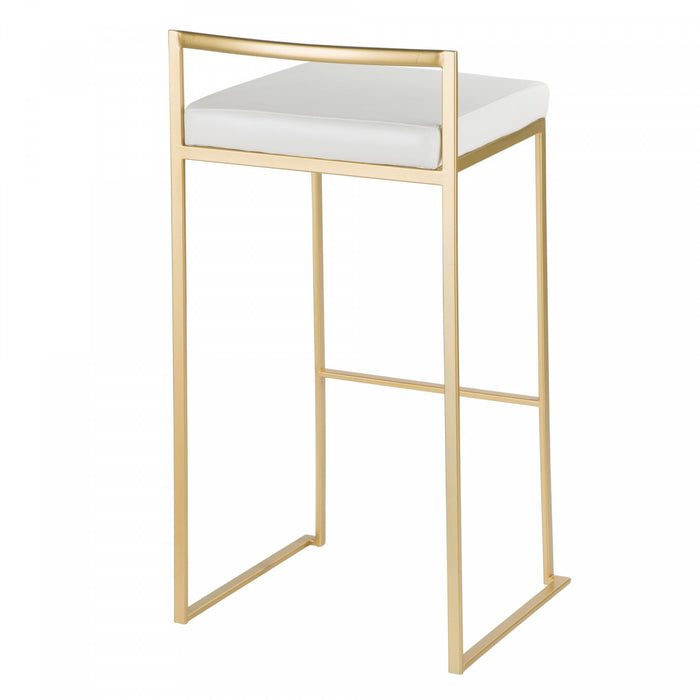 Tabouret bar contemporain Fuji en similicuir blanc - ensemble de 2