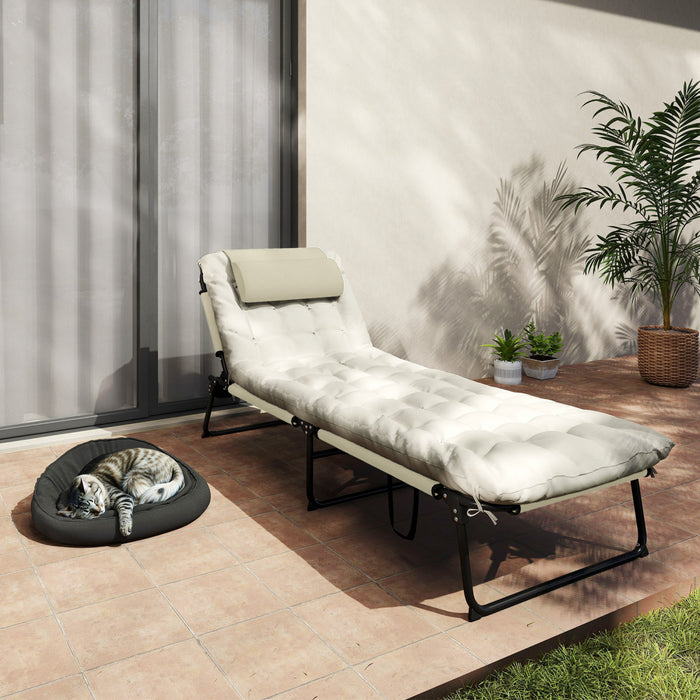 Outsunny Chaise Longue Pliante Avec Coussin, Beige