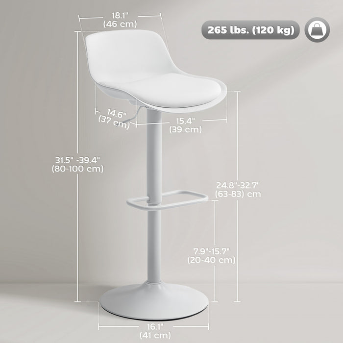HOMCOM Lot de 2 tabourets de bar pivotants, chaises de bar, blanc