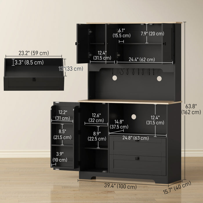 HOMCOM Meuble de rangement de cuisine de 64 po, buffet de cuisine, noir