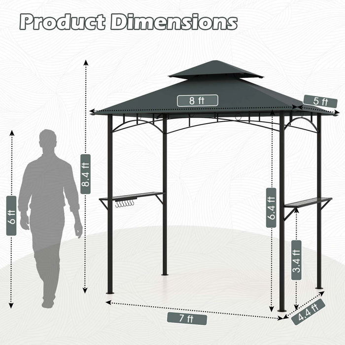 Costway 8’ X 5’ Grill Gazebo Avec 2 Etageres 7 Crochets Cadre En Metal Soft Top Gris