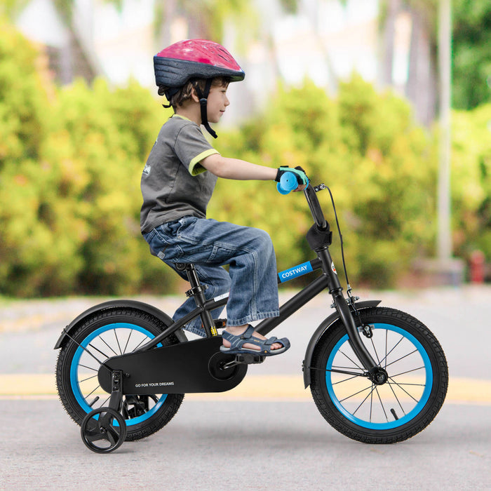 Costway 14\" Velo Pour Enfants Avec Guidon Reglable De Selle Roues D'entrainement Amovibles Frein A Main Noir