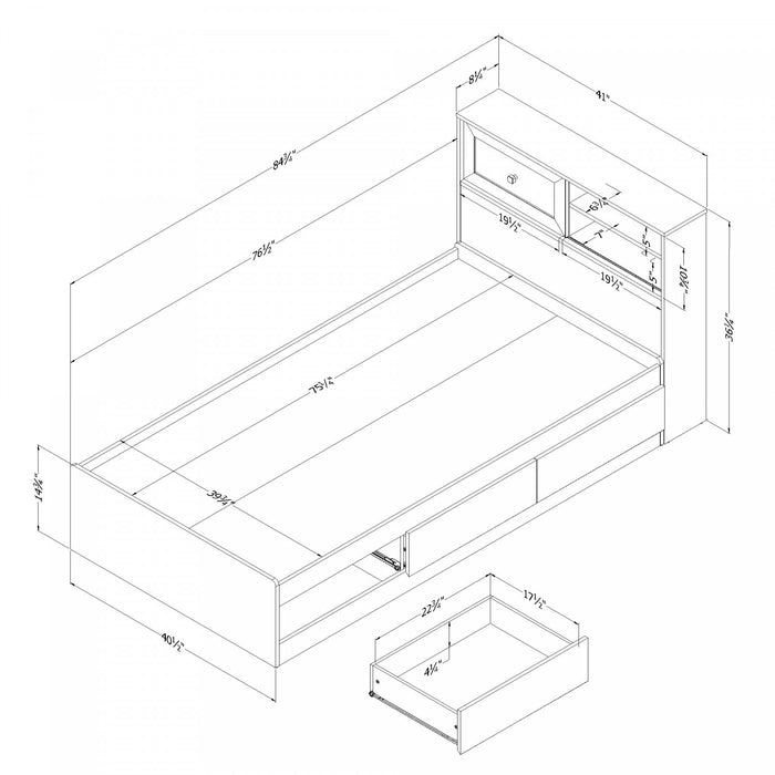 Hazen Ensemble Lit Matelot 3 Tiroirs Et Tete De Lit Bibliotheque Pin Blanc, De Meubles South Shore