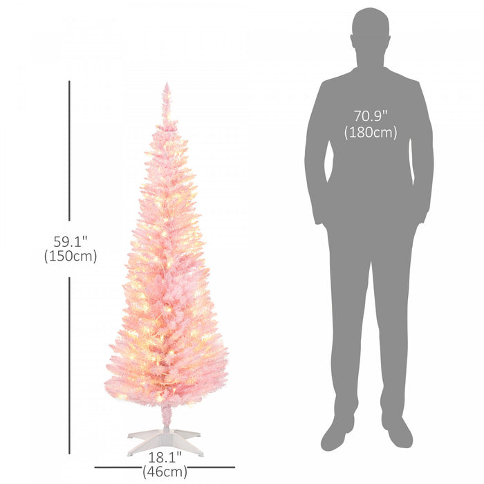 HOMCOM Sapin de Noel artificiel pre-illumine 150 cm avec LED blanc chaud