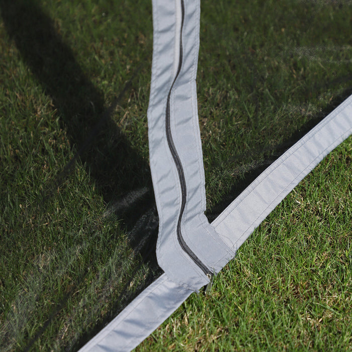 Outsunny 13' X 10' Tonnelle De Terrasse Exterieure Avec Double Toit En Polyester, Parois Laterales En Maille Ventilee Et Cadre En Aluminium Solide, Gris