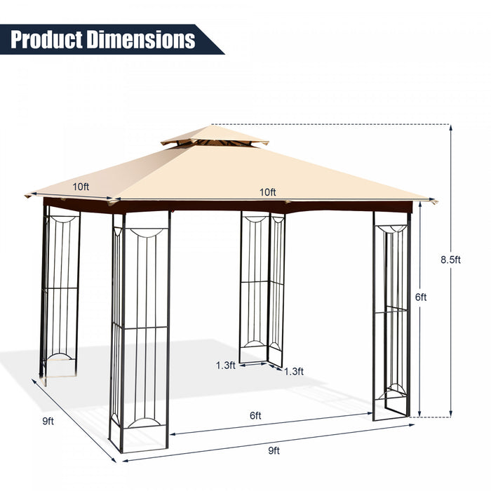 Costway 10’ X 10’ Patio Canopy Gazebo Exterieur 2-tier Tente En Acier Robuste En Forme De L