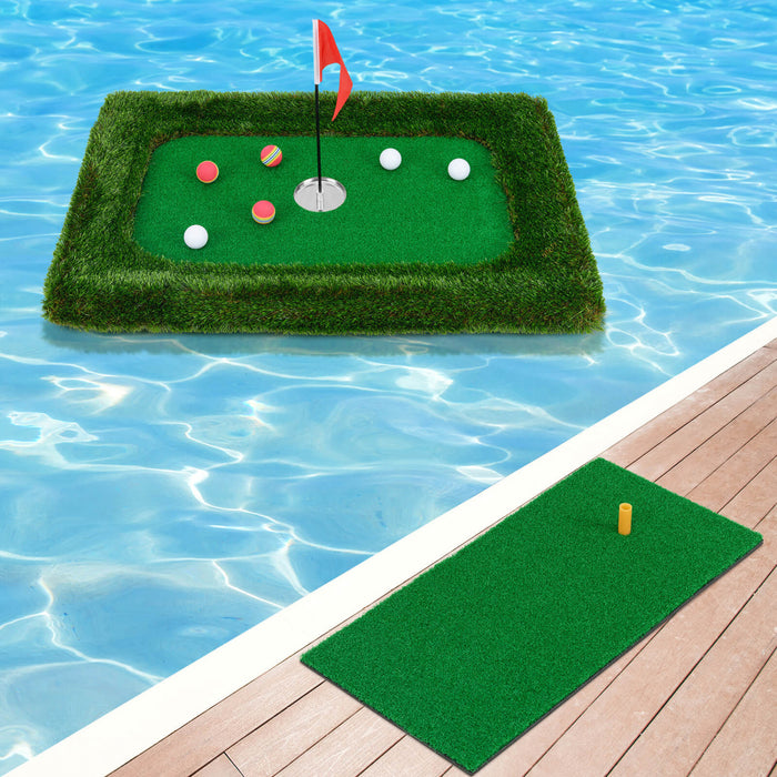 Costway Rectangulaire Flottant Golf Vert Pour La Piscine Comprend Le Tapis De Golf Frappant 6 Balles De Golf