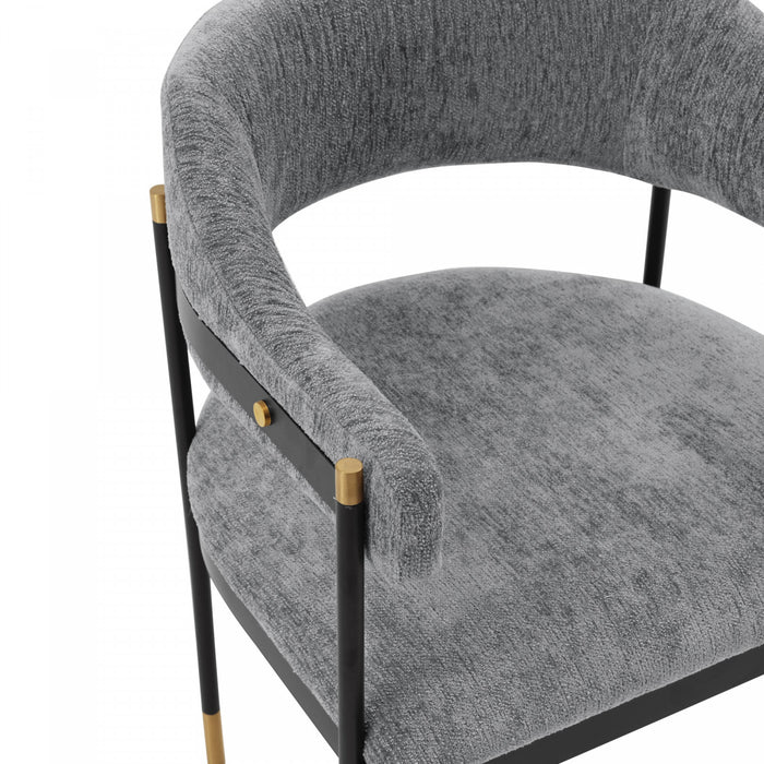 Fauteuil moderne en metal et chenille Lia gris - Lot de 2