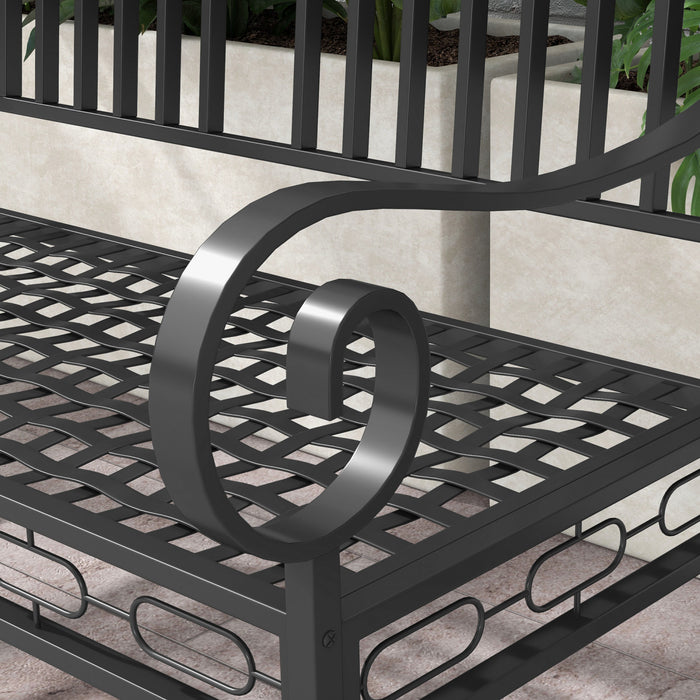 Outsunny Banc De Jardin 44\", Banc En Metal Avec Dossier Decoratif, Noir