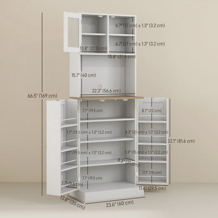 HOMCOM Armoire de rangement, garde-manger de cuisine de 66,5 po, blanc