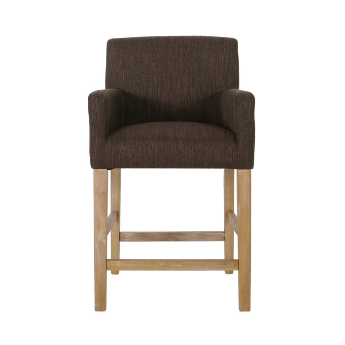Ensemble De 2 Tabourets De Comptoir Gabrielle, Assise 66 cm – Tissu Rembourre Et Pieds En Bois Massif, Brun