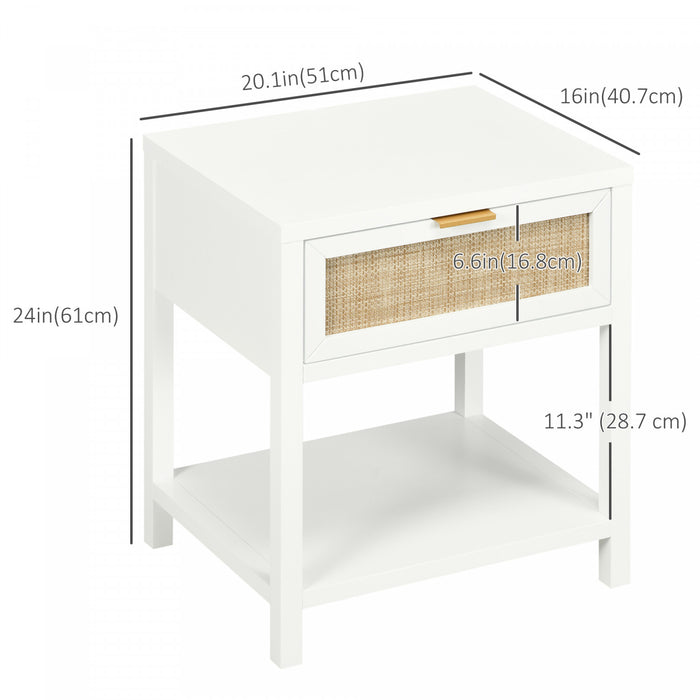 HOMCOM Table de chevet avec tiroir, etagere ouverte et element en rotin