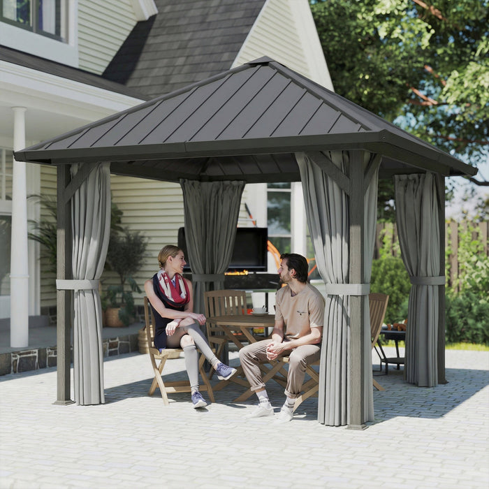 Outsunny Tonnelle 3x3 m avec Toit en Acier, Rideaux et Moustiquaires Inclus